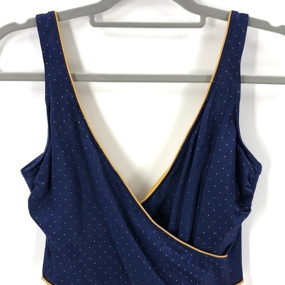 Vintage Robby Len One Piece Swimsuit Bathing Suit Nautical Blue Gold Sz 14 - Picture 2 of 15